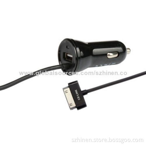 1+2.1A Output USB A/F Port Car Charger with 30 Pins/Lightning/Micro USB Connector